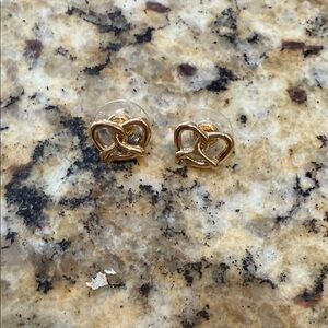 Gold Knot Pretzel Shape Stud Earrings